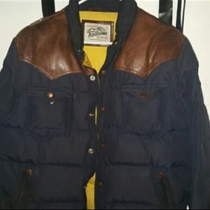 Navy Blue and brown leather Penfield Jacket